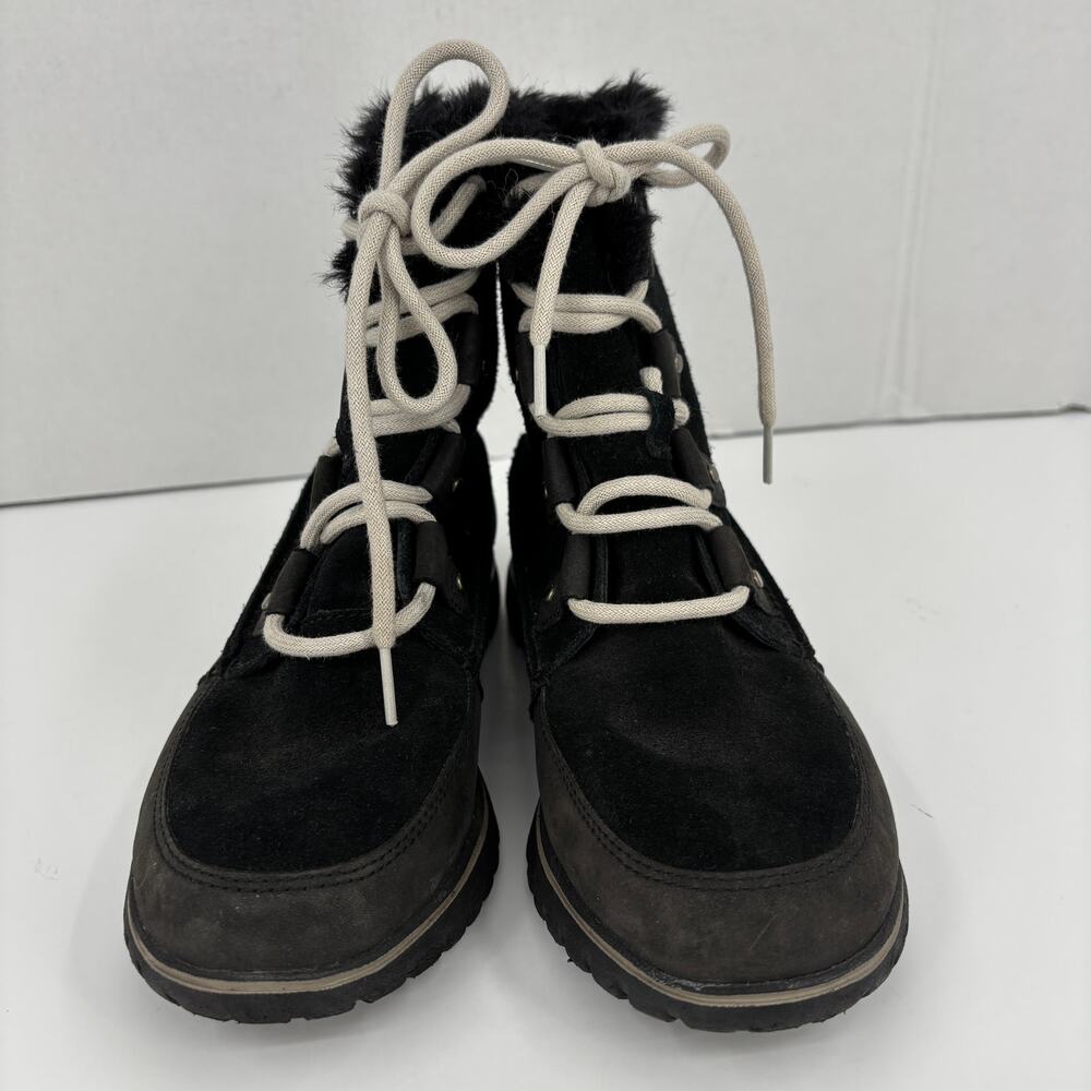 Sorel Cozy Joan Boots Size 7.5 Black Leather Nubuck Faux Fur Lace Up Waterproof - Picture 4 of 10